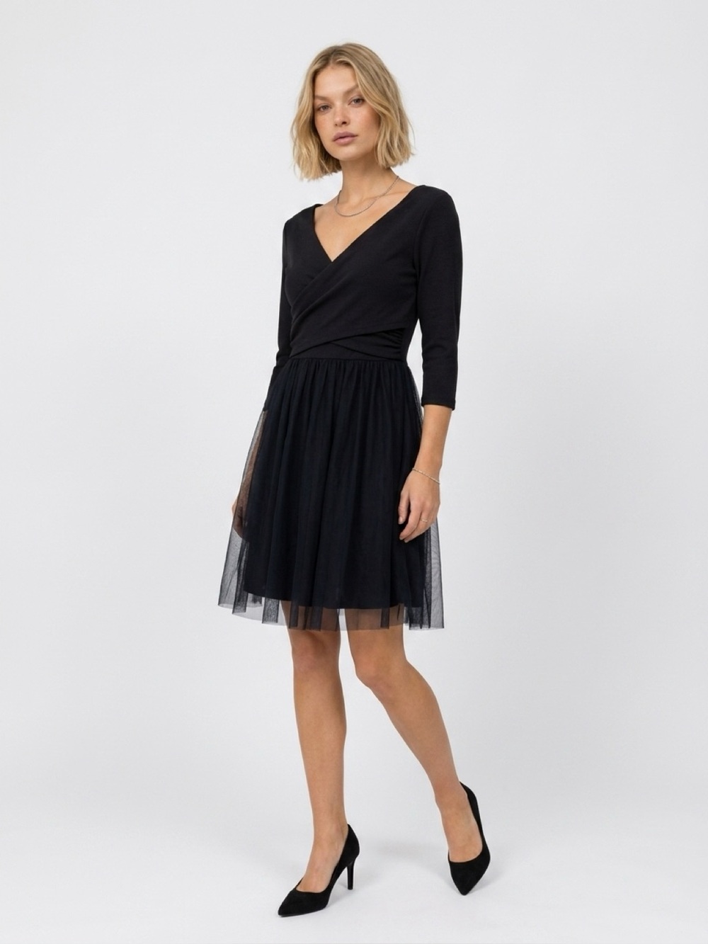 ZARA Navy Blue Tulle Ballerina Midi Dress Small Off Shoulder Crossover